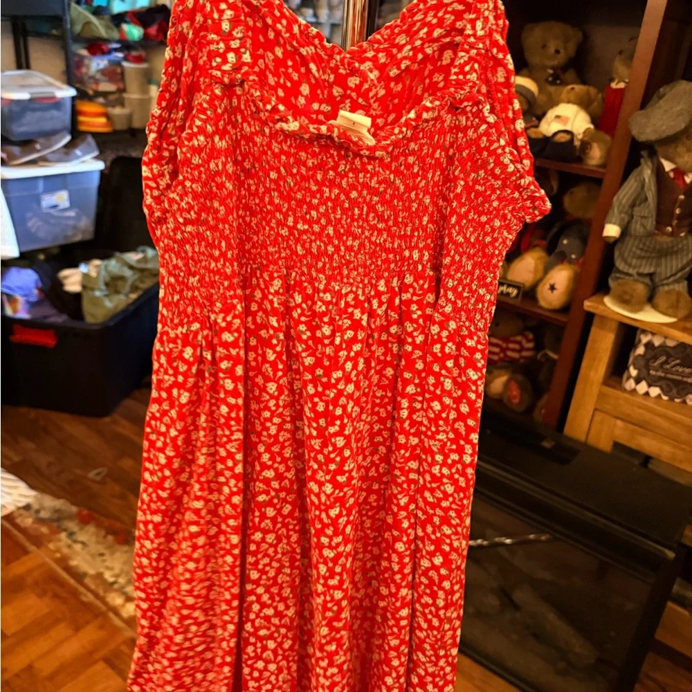 Red Floral Button-Down Dress size L - Picture 4 of 8